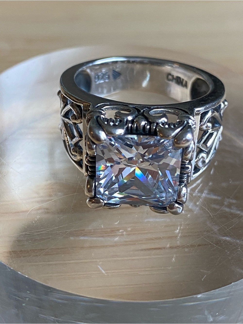 Silpada Sterling Silver Clear CZ Statement Ring with Filigree Band